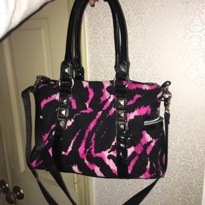 Betsey Johnson pink and black zebra striped purse